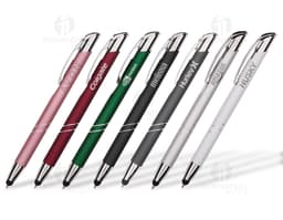 Caneta de metal preta e prata para escrita, com indicador de luz e design elegante. Ideal para uso em escritório, escola