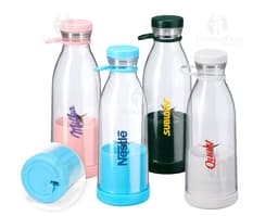 Transparent plastic bottle of 380 ml for beverages. The bottle has a lid and label, ideal for storing liquids such as water