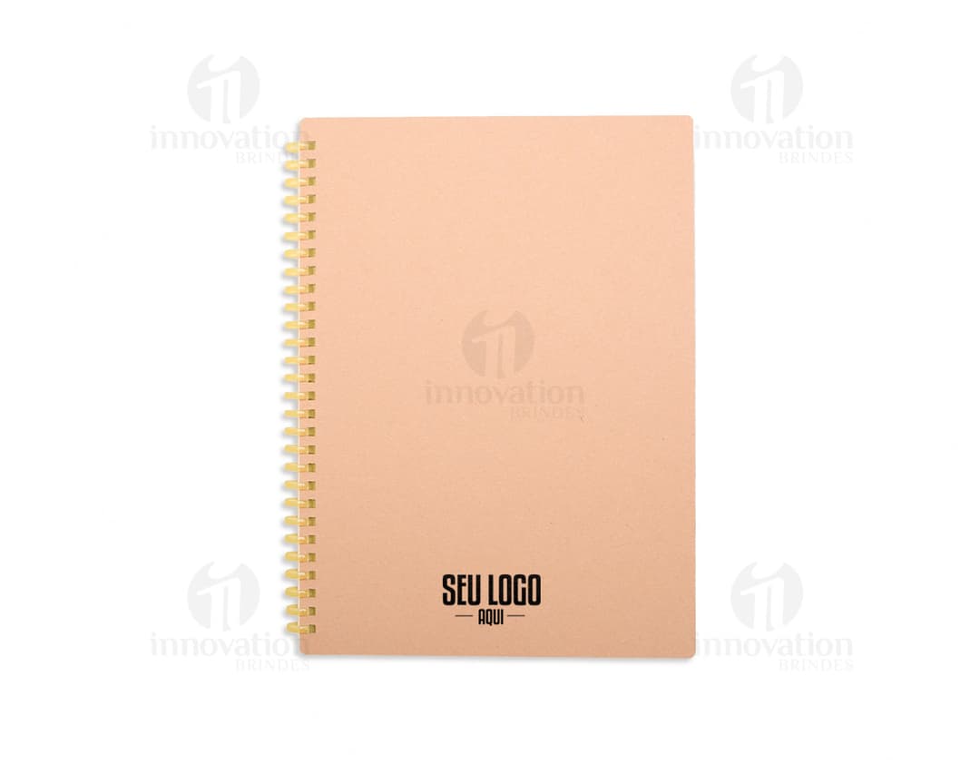 Kraft notebook with a white kraft paper design, inside an empty cardboard envelope. The notebook is open showing blank pages.