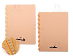 Kraft notebook with a white kraft paper design, inside an empty cardboard envelope. The notebook is open showing blank pages.