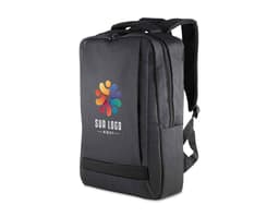 Black 300D Polyester notebook backpack with leather strap, zipper, business style, modern and elegant for travel and office