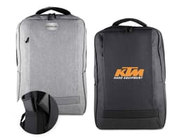 Black 300D Polyester notebook backpack with leather strap, zipper, business style, modern and elegant for travel and office