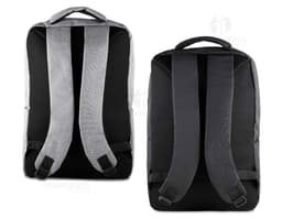 Black 300D Polyester notebook backpack with leather strap, zipper, business style, modern and elegant for travel and office