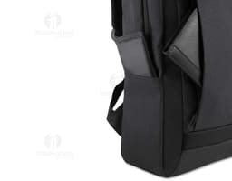 Black 300D Polyester notebook backpack with leather strap, zipper, business style, modern and elegant for travel and office