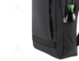 Black 300D Polyester notebook backpack with leather strap, zipper, business style, modern and elegant for travel and office