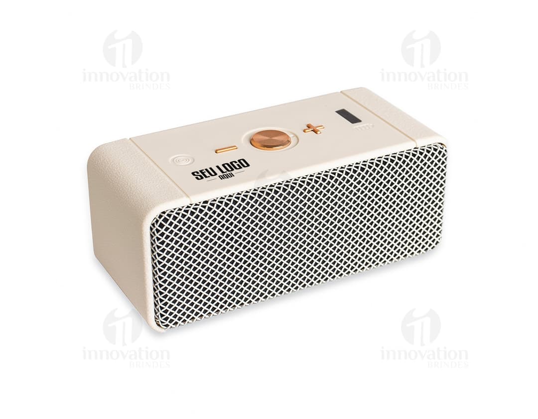 Caja de sonido multimedia M8 en metal cromado y negro, con diseño moderno y retro. Posee altavoz, botones de control de