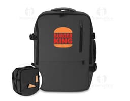Mochila para notebook moderna em couro preto com compartimento especial para laptop, alça de mão, zíper, bolsos internos