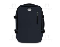 Mochila para notebook moderna em couro preto com compartimento especial para laptop, alça de mão, zíper, bolsos internos