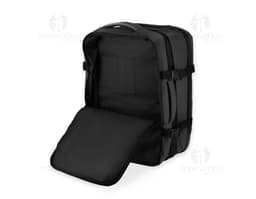 Mochila para notebook moderna em couro preto com compartimento especial para laptop, alça de mão, zíper, bolsos internos