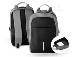 Mochila negra en poliéster 300D para portátil, con asas de cuero, cremalleras, bolsillos y compartimentos para guardar