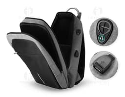 Mochila negra en poliéster 300D para portátil, con asas de cuero, cremalleras, bolsillos y compartimentos para guardar