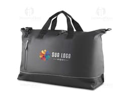Mala esportiva em PU preta com fecho de zíper, alça de couro, design moderno e elegante. Ideal para viagens, negócios ou uso