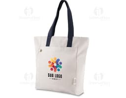 Sacola em Algodão Reciclado 280gm² marrom, vazia, moderna e elegante, com alça e zipper, design colorido e personalizado