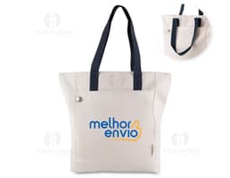 Sacola em Algodão Reciclado 280gm² marrom, vazia, moderna e elegante, com alça e zipper, design colorido e personalizado