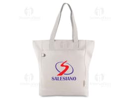 Sacola em Algodão Reciclado 280gm² marrom, vazia, moderna e elegante, com alça e zipper, design colorido e personalizado