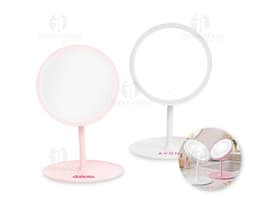 Espejo de mesa plástico con LED en diseño moderno y elegante, con reflexión brillante y colores vibrantes. Ideal para uso en