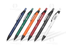 Caneta de metal com ponta tátil, ideal para escrita em papel, documentos e notas. Possui design elegante e detalhes em prata
