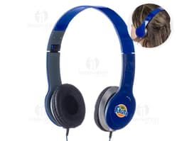 Fone de Ouvido Portátil preto com design dobrável e almofadas acolchoadas.
