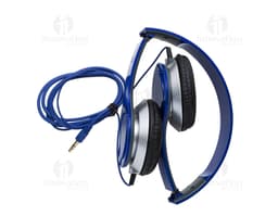 Fone de Ouvido Portátil preto com design dobrável e almofadas acolchoadas.