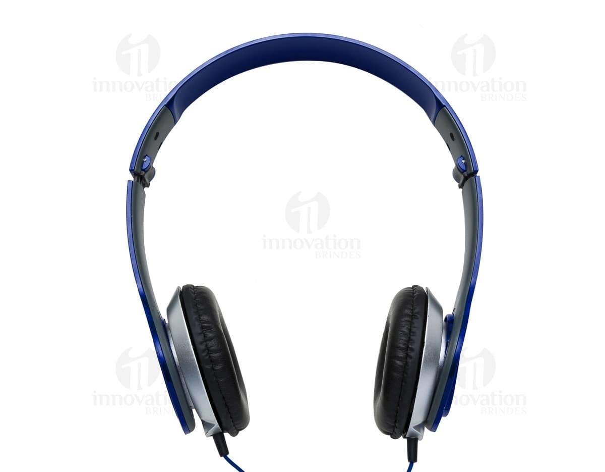 Fone de Ouvido Portátil preto com design dobrável e almofadas acolchoadas.