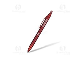 Caneta metal touch colorida em tons de rosa, laranja, preto e amarelo, com ponta para escrita e indicador de luz. Ideal para