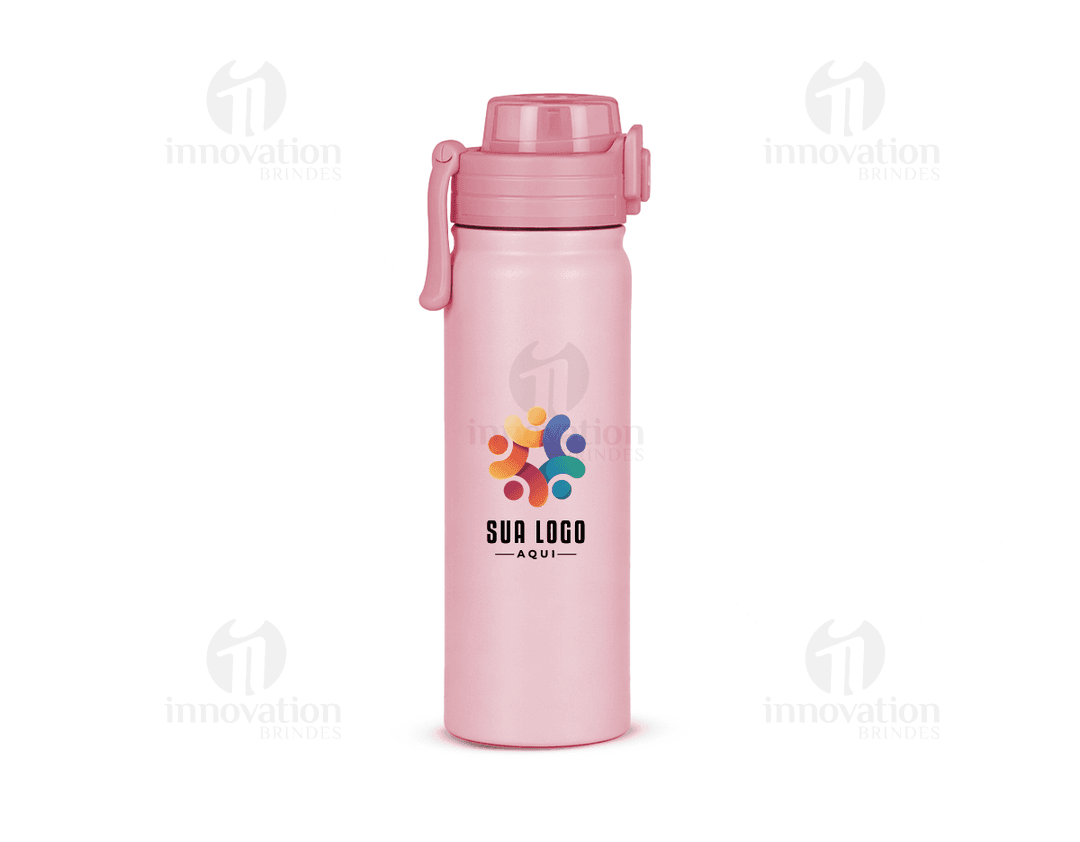 Garrafa térmica de 680ml em metal prateado, com tampa e design clean. Ideal para líquidos quentes ou frios.