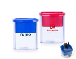 Plastic pen and clip holder in black color.