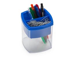 Plastic pen and clip holder in black color.