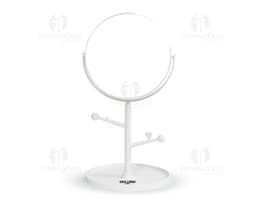 Espejo de mesa plástico en forma de copa de vino vacía, con diseño moderno y brillante. Refleja objetos y personas alrededor