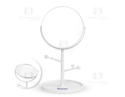 Espejo de mesa plástico en forma de copa de vino vacía, con diseño moderno y brillante. Refleja objetos y personas alrededor