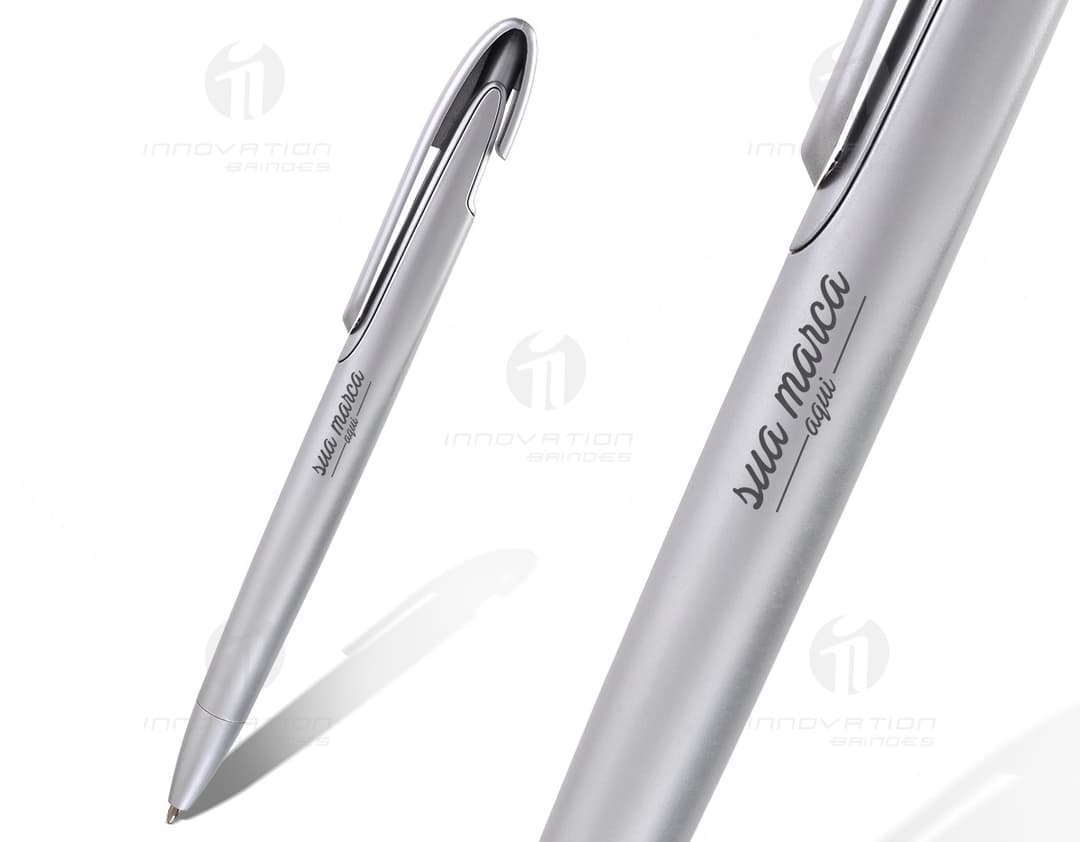 Caneta Plástica - 03: Ideal para seu dia a dia de trabalho ou estudo, essa caneta possui um design moderno e prático.