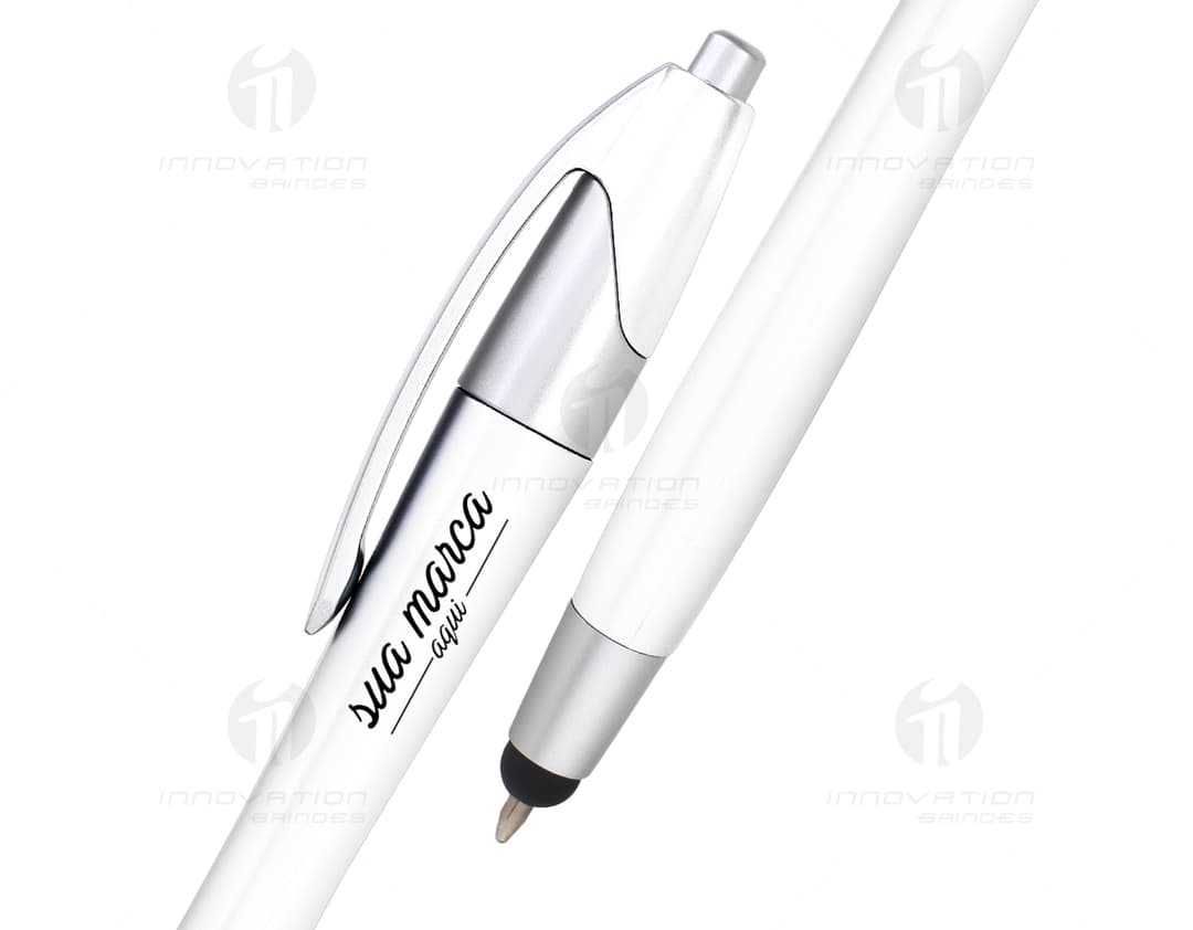 Caneta plástica com touch para escrita suave e precisa, ideal para assinar documentos, fazer anotações e checar listas.