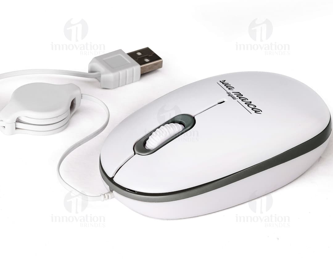 Mouse óptico moderno e discreto para uso em computadores. Equipamento tecnológico de alta precisão, perfeito para conexão à