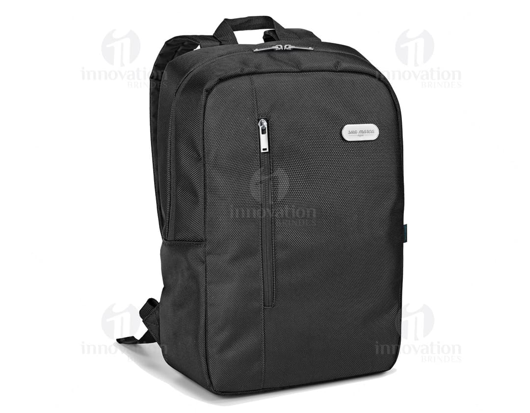 Elegant black leather backpack for travel and business. With a zipper closure, comfortable strap, and internal pocket for