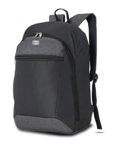 Mochila de couro moderna para viagem e negócios. Elegante, com fecho em zíper e alça de metal, ideal para armazenamento de equipamentos. Estilo vintage e luxuoso para o homem de negócios.