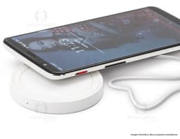 Ilustração de carregador wireless isolado em plástico redondo. Moderno e tecnológico, perfeito para desktops de negócios.
