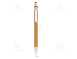 Caneta e lapiseira em bambu em fundo branco.