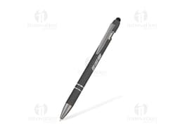 Caneta metálica preta e prateada, objeto de escrita em metal com tinta, ideal para uso em escritório, escola e negócios.