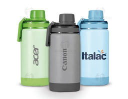 Garrafa térmica de 400ml, feita de plástico transparente, com tampa de metal e design clean. Ideal para manter a temperatura