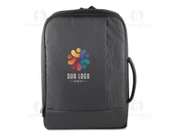 Mochila de poliéster preta de 20L, moderna e elegante, ideal para viagens de negócios ou lazer. Possui alças de couro