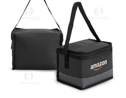 Bolsa térmica preta de 5 litros, feita de couro e equipada com alça, zíper e pega para transporte. Ideal para armazenar