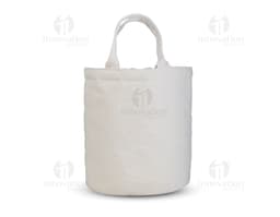 Kühltasche aus Baumwolle und Kork in einem Jutesack mit Sicherheitsverschluss. Verkaufsobjekt mit Griff und Metallverschluss
