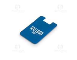 Porta tarjetas para móvil en PVC negro, vacío y abierto, con diseño electrónico. El dispositivo 3D cuenta con teclado, ícono