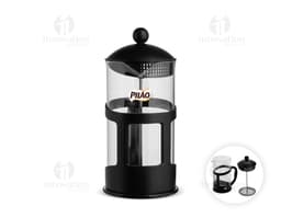 Cafeteira Prensa Francesa 1L de metal prateado, com alça e tampa. Equipamento de cozinha para preparar café.