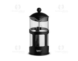 Cafeteira Prensa Francesa 1L de metal prateado, com alça e tampa. Equipamento de cozinha para preparar café.