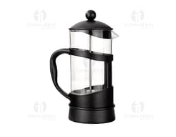 Cafeteira Prensa Francesa 1L de metal prateado, com alça e tampa. Equipamento de cozinha para preparar café.
