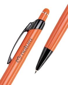 Caneta metal touch multicolorida, ideal para escrita e desenho em papel.