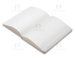 Caderno em PU com placa em metal, objeto digital com design moderno e espaço vazio para etiqueta. Aparece em um ambiente de