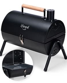 Churrasqueira Portátil em metal preto, com design moderno. Equipamento de tecnologia portátil para uso em ambientes internos