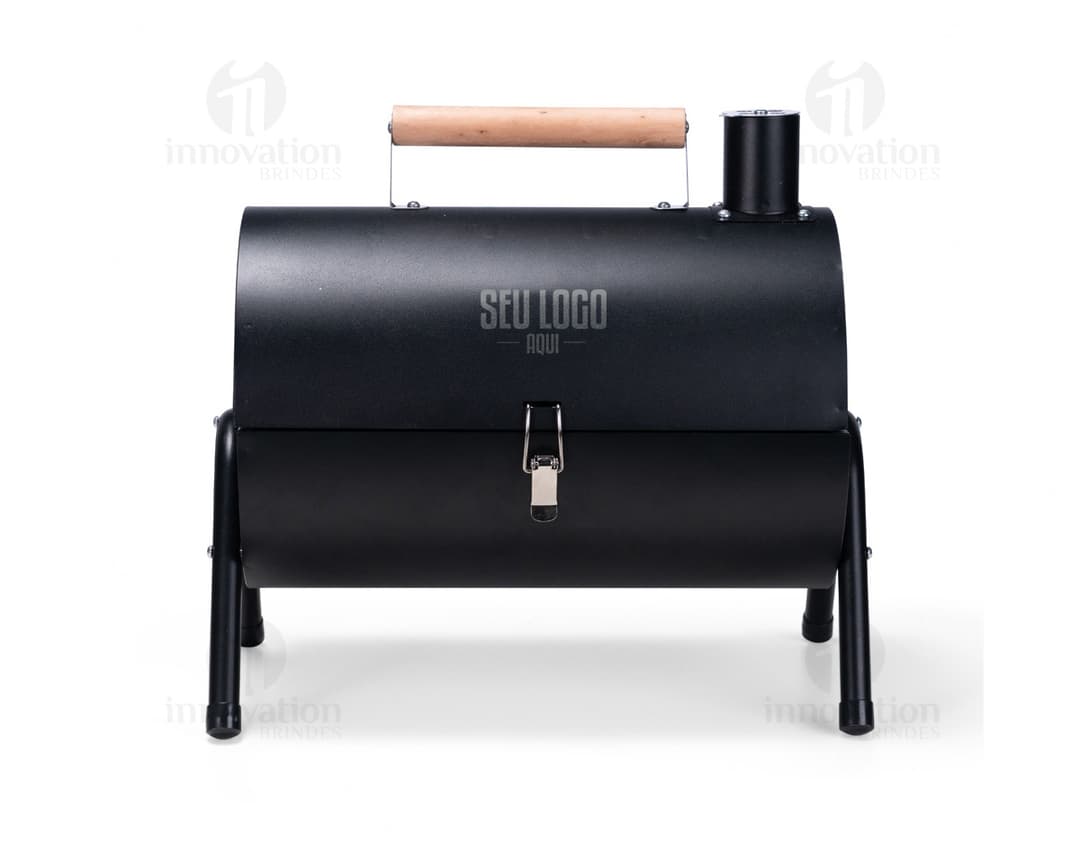 Portable grill in black metal with a modern design. A portable technology device for use in indoor and outdoor settings.